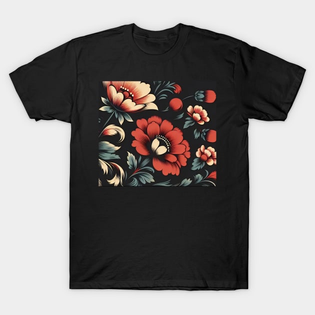 Red Floral Illustration T-Shirt by Jenni Arts
